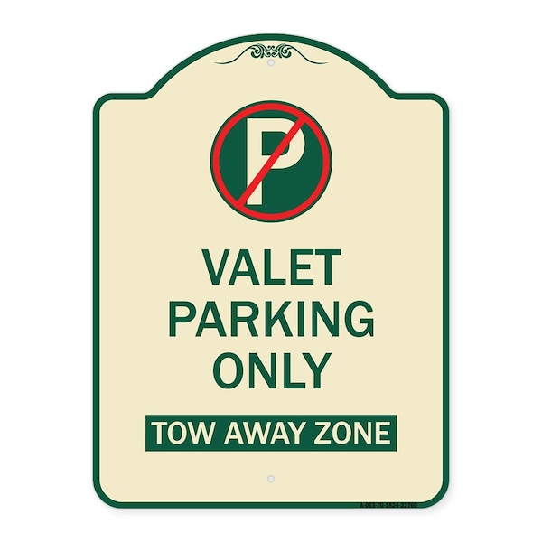 Valet Parking Only Tow Away Zone Heavy-Gauge Aluminum Architectural Sign, 24" x 18", TG-1824-22760